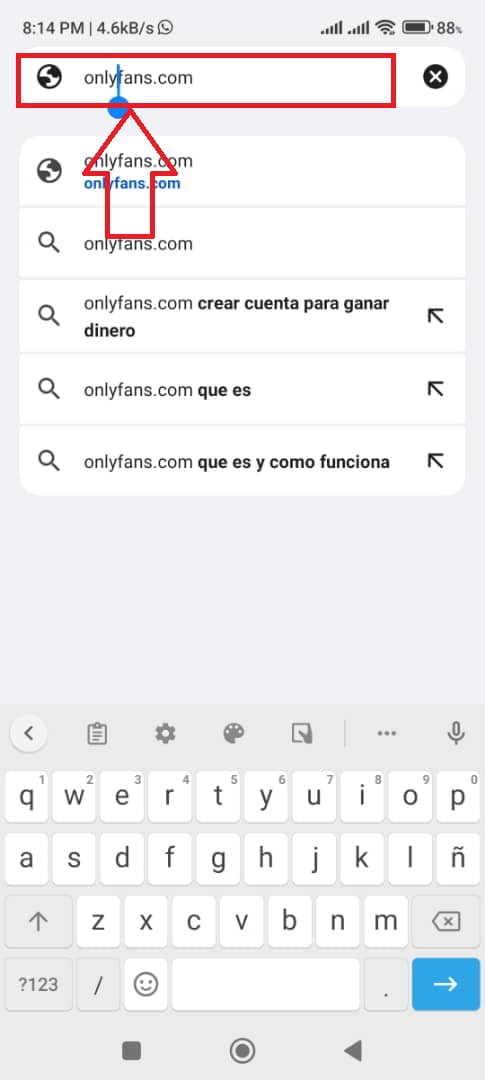 Agrega en la barra de direcciones el sitio web de Onlyfans