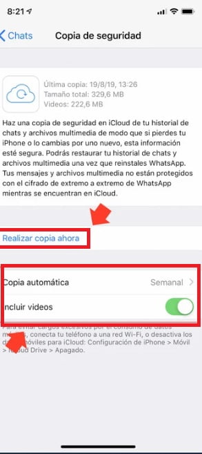 Pasos para hacer una copia de seguridad de WhatsApp en iOS
