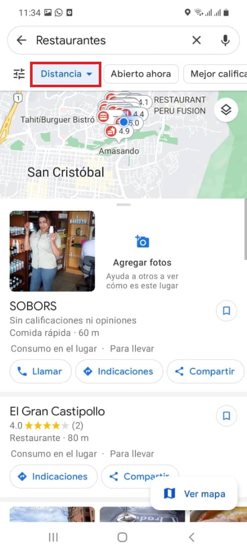 Pasos para buscar restaurantes cercanos en Google Maps desde Android