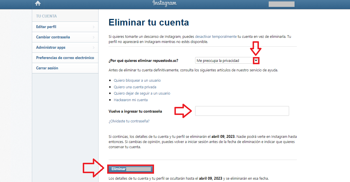 Aprende a borrar una cuenta de Instagram