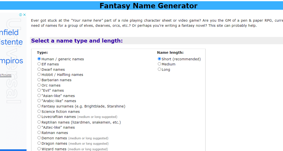 Fantasy Name Generator