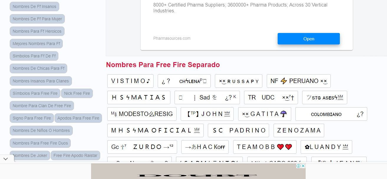 Nombres para Free Fire separado