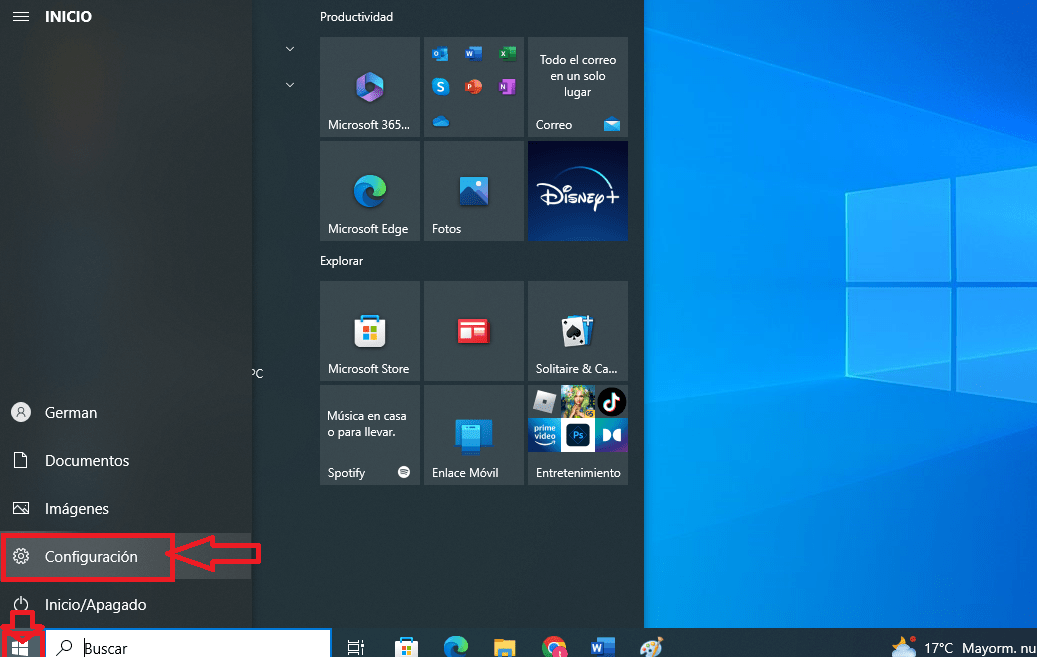 Desde la configuración de Windows Desde la configuración de Windows