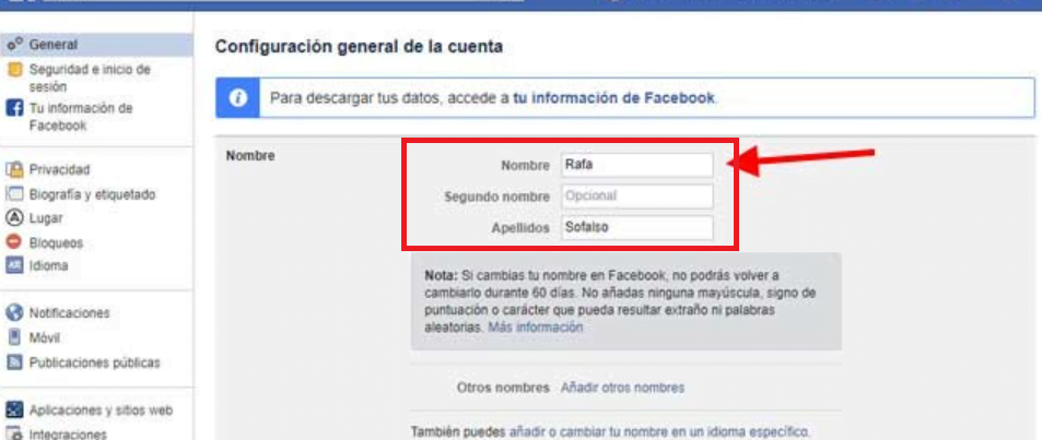 Pasos para cambiar el nombre de Facebook desde el ordenador 