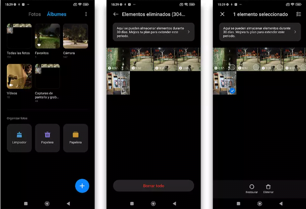Busca los archivos en la papelera