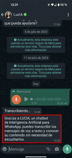 Aprende a conocer el contenido de las notas de voz de WhatsApp sin escucharlas con LuzIA