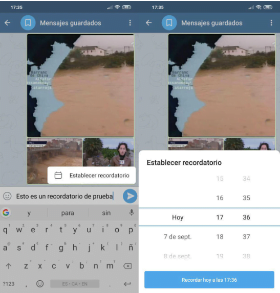 Cómo crear los recordatorios usando la app móvil de Telegram