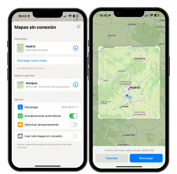 Usar mapas sin conexión en Apple Maps